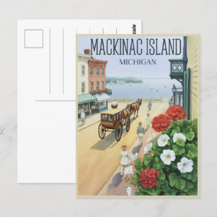 Vintage Mackinac Insel Michigan mit Blume Geschenk Postkarte