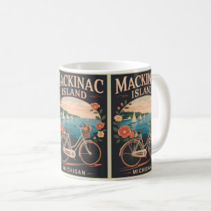 Vintage Mackinac Insel Michigan mit Fahrrad-Blume Kaffeetasse