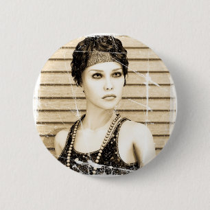 Vintage Mädchen, alter Fotoeffekt Button