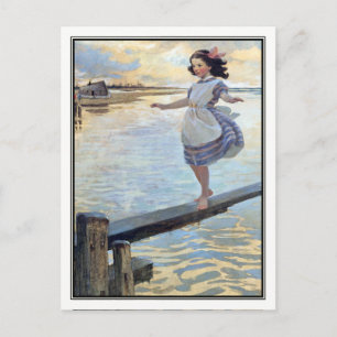 Vintage Mädchen am Strand von Jessie Willcox Smith Postkarte