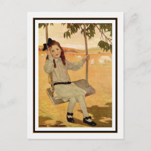 Vintage Mädchen auf einer Schaukel von Jessie Will Postkarte