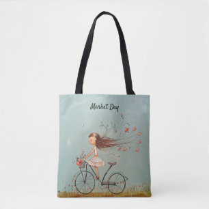 Vintage Mädchen auf Fahrrad Blumenmarkt