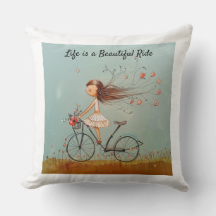 Vintage Mädchen auf Fahrrad Blumenmuster Kissen