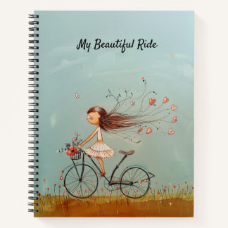 Vintage Mädchen auf Fahrrad Personalisierte Blumen Notizbuch