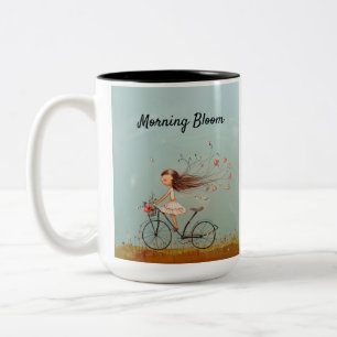 Vintage Mädchen auf Fahrrad personalisierte Blumen Zweifarbige Tasse