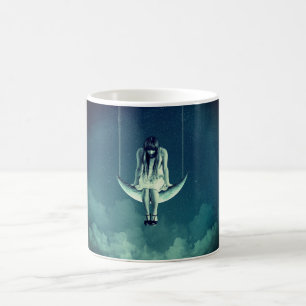 Vintage Mädchen auf zunehmendem Mond gothic blau g Kaffeetasse