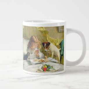 Vintage Mädchen beim Gebet mit Katze und Hund Art Jumbo-Tasse