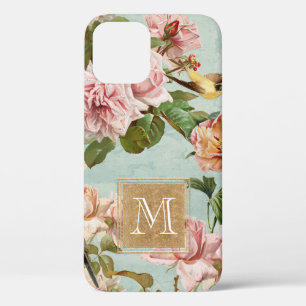 Vintage Mädchen Blumen Gold Glitter Minze Monogram Case-Mate iPhone Hülle