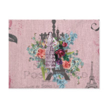 Vintage Mädchen Bunte Rote Rosen Paris Eiffelturm
