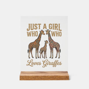 Vintage Mädchen, das Giraffen Liebt T-Shirt Design Acrylschild