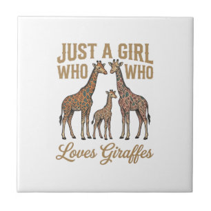 Vintage Mädchen, das Giraffen Liebt T-Shirt Design Fliese