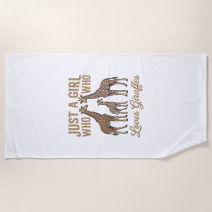 Vintage Mädchen, das Giraffen Liebt T-Shirt Design Strandtuch