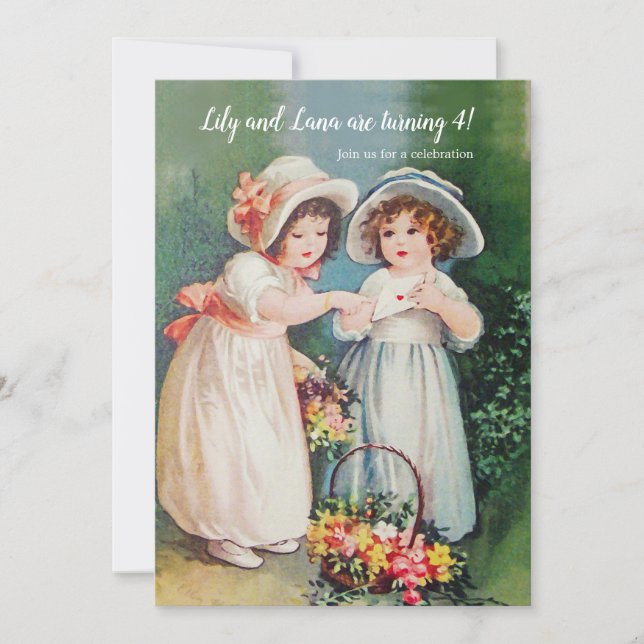 Vintage Mädchen Einladung (Vorderseite)