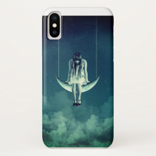 Vintage Mädchen Halbmond gothic blau weiß Case-Mate iPhone Hülle