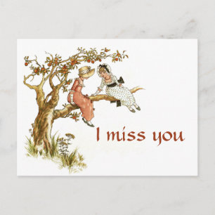 Vintage Mädchen Ich vermisse Dich Postkarte