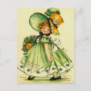 Vintage Mädchen in grüner Postkarte