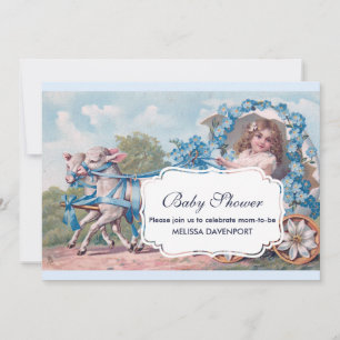 Vintage Mädchen in Karre mit Lämmern Baby Shower Einladung