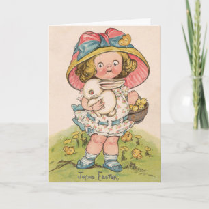 Vintage-Mädchen mit Ostergrußkarte mit Hase Karte