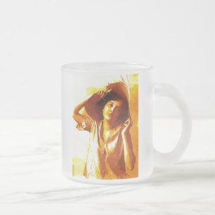 Vintage Mädchen mit Strohhut Frostglas Tasse