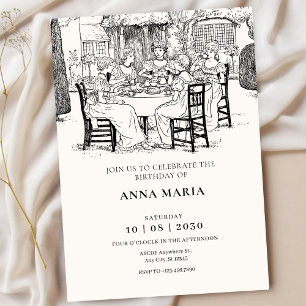 Vintage Mädchen mit Tee Einladung