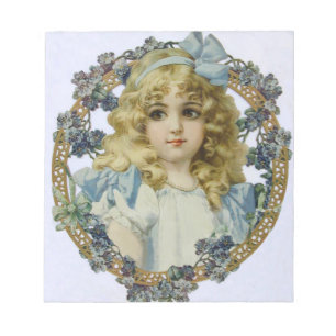 Vintage Mädchen mit wunderschönen Blumen und Schle Notizblock