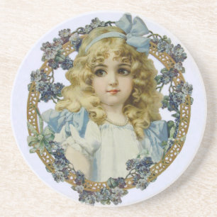 Vintage Mädchen mit wunderschönen Blumen und Schle Sandstein Untersetzer