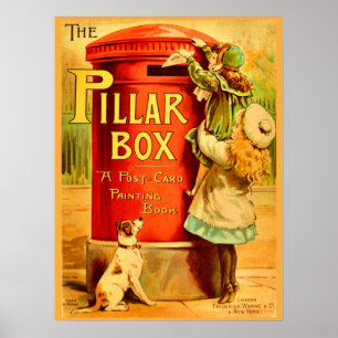 Vintage Mädchen rote Säulen-Box-Posten Postkarten- Poster