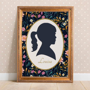 Vintage-Mädchen-Silhouette Floral Cottagecore Poster