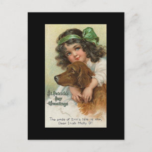 Vintage Mädchen und Hund St. Patrick's Day Postkarte