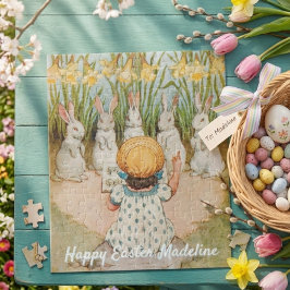 Vintage Mädchen und Osterhasen singen Puzzle