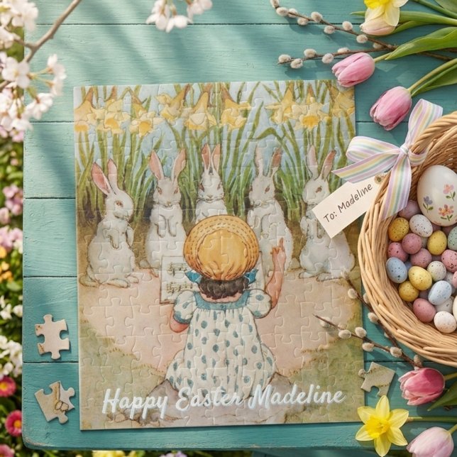 Vintage Mädchen und Osterhasen singen Puzzle (Von Creator hochgeladen)
