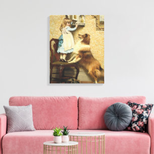 Vintage Mädchen und Sheltie-Hunde-Kunst Geheimort Leinwanddruck