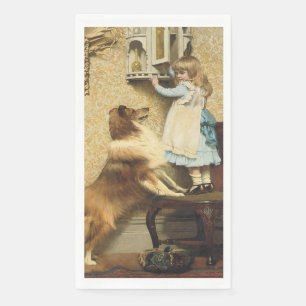 Vintage Mädchen und Sheltie-Hunde-Kunst Geheimort Serviette