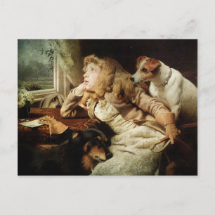 Vintage Mädchen und zwei Hunde Postkarte