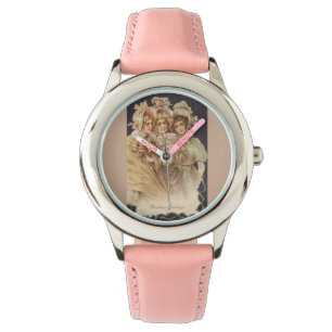 Vintage Mädchen Viktorianisch Weihnachten Pink Kin Armbanduhr