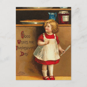 Vintage Mädchen wartet auf Thanksgiving Pie Feiertagspostkarte