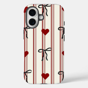 Vintage-mädchenhafte Schleifen und Herzen Creme-Mu iPhone 16 Hülle