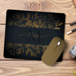 Vintage Mädchenhaftes Blau- und Gold-Glitter-Blume Mousepad