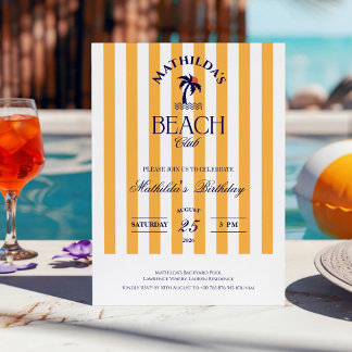 Vintage Mädchenhaftes Gelbes Beach-Club Geburtstag Einladung