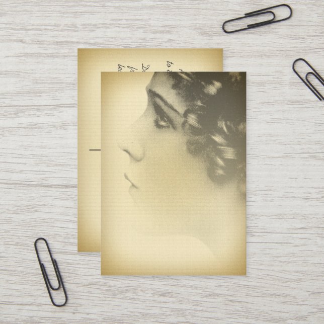 Vintage Mädchenporträt Mini-Postkarten-Geschäftska Visitenkarte (Vorderseite/Rückseite Beispiel)