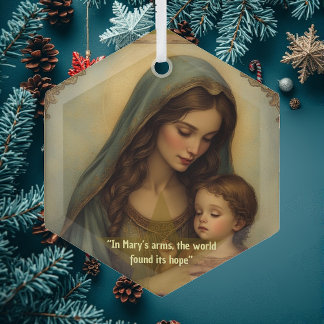 Vintage Madonna and Child Renaissance Art Minimal Ornament Aus Glas