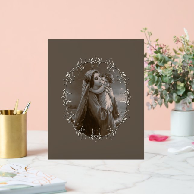 Vintage Madonna und Kind mit Silberrahmen Acrylschild (Hochzeit)