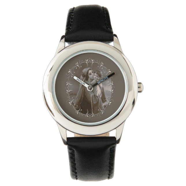 Vintage Madonna und Kind mit Silberrahmen Armbanduhr (Vorderseite)