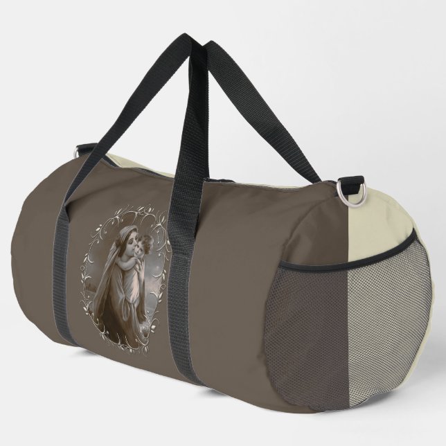 Vintage Madonna und Kind mit Silberrahmen Duffle Bag (Rechte Ecke)