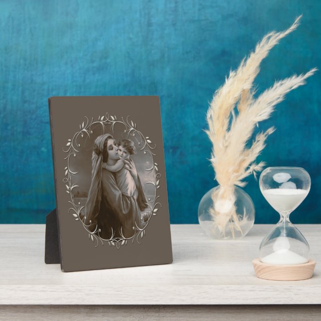 Vintage Madonna und Kind mit Silberrahmen Fotoplatte (Seite)