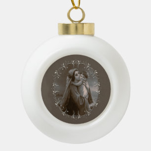 Vintage Madonna und Kind mit Silberrahmen Keramik Kugel-Ornament