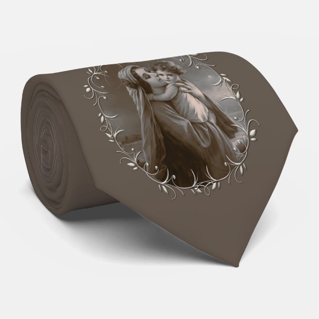 Vintage Madonna und Kind mit Silberrahmen Krawatte (Gerollt)