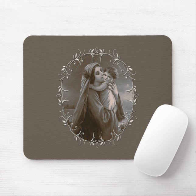 Vintage Madonna und Kind mit Silberrahmen Mousepad (Mit Mouse)