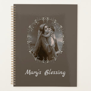 Vintage Madonna und Kind mit Silberrahmen Planer