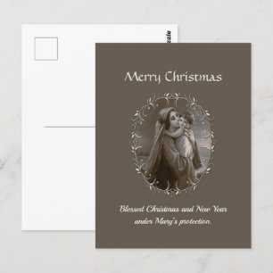 Vintage Madonna und Kind mit Silberrahmen Postkarte